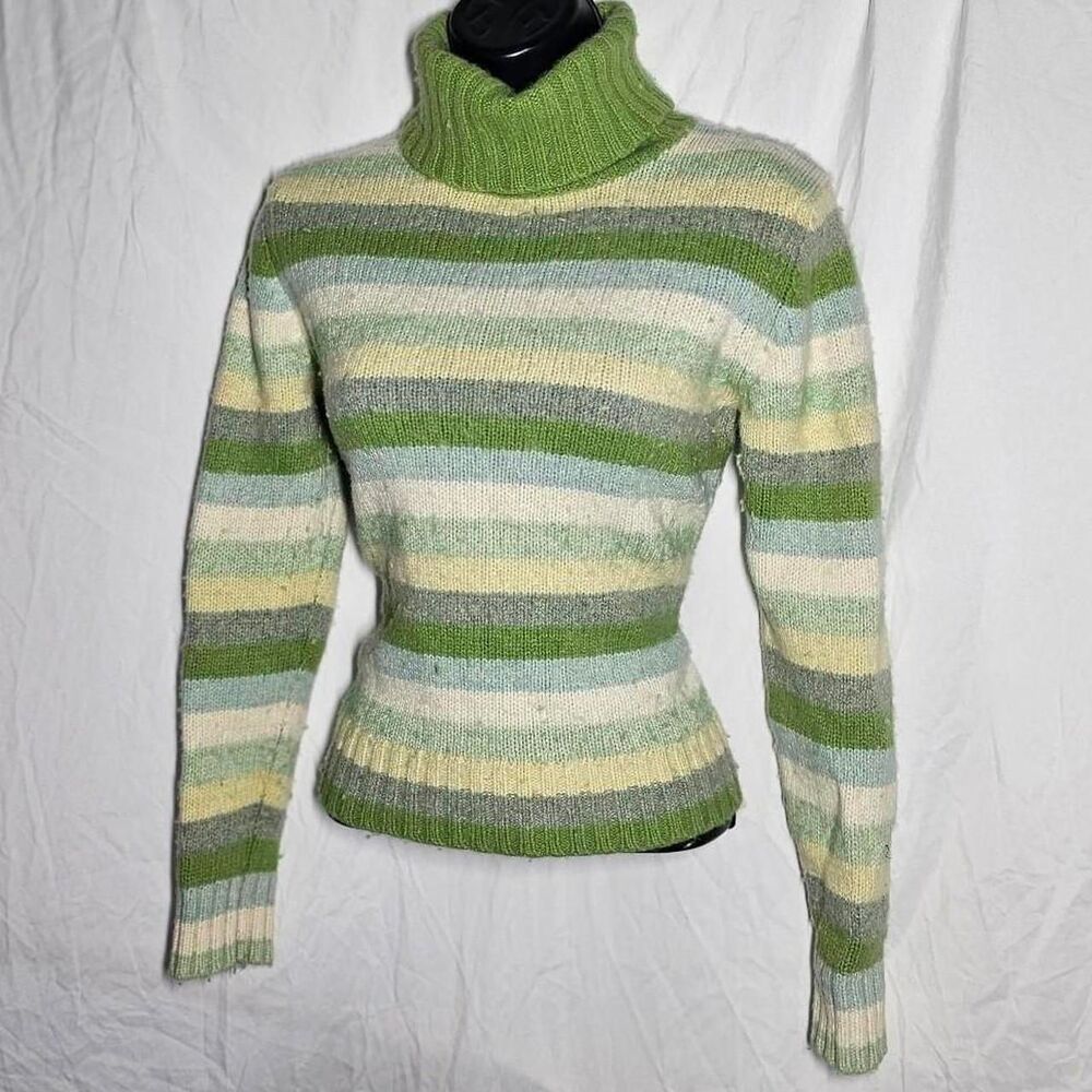 vintage y2k green striped cashmere rabbit hair blend sweater